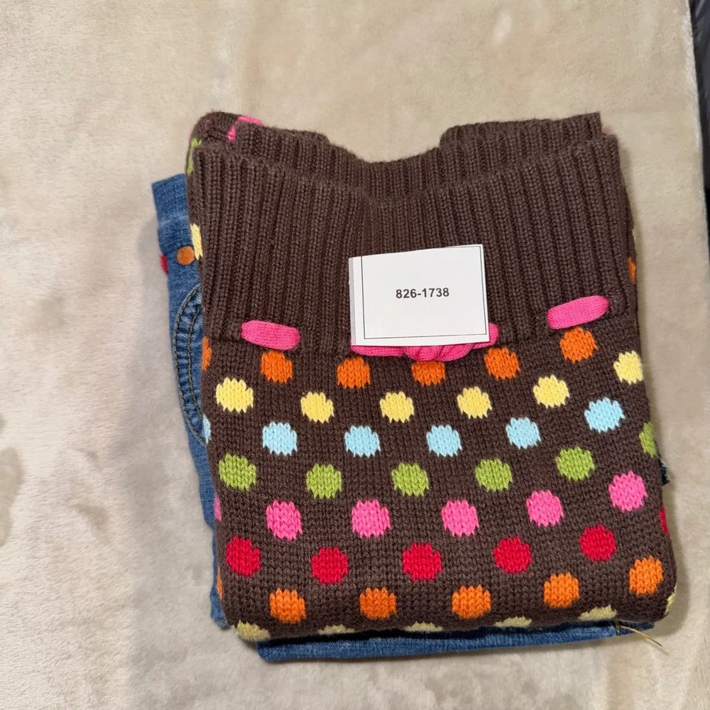 Gymboree Kids Girls Y2K 2007 Polka Dot Sweater Vest Flare Jeans Set Size 7 Brown